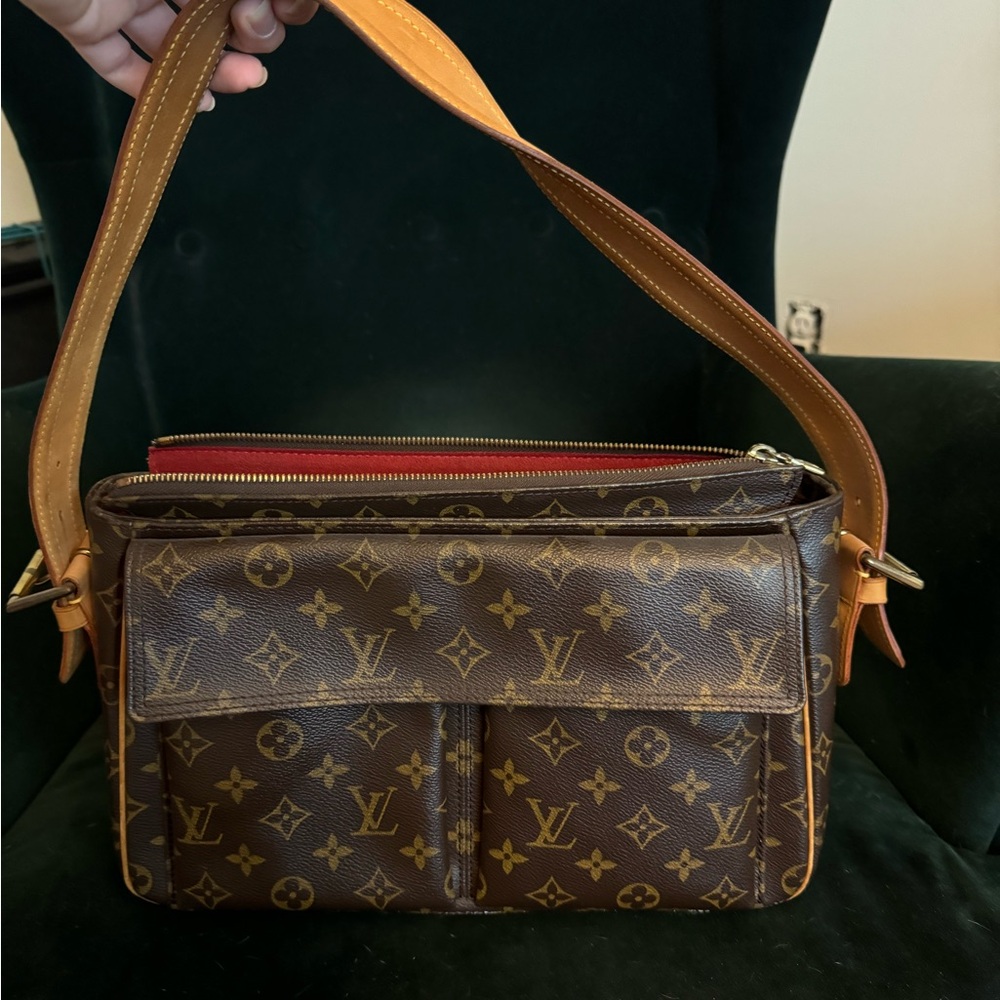 Louis Vuitton CITE GM Monogram Canvas Shoulder Bag with Red Interior